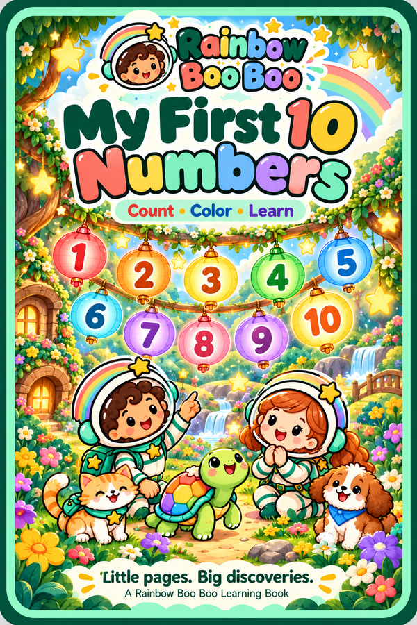 My First 10 Numbers cover with numerals, stars, a turtle, and an astronaut mascot near the bottom.